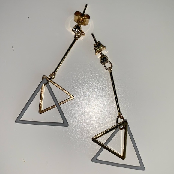 Japanese Geometric Triangle Drop Dangle Earrings - Picture 3 of 6